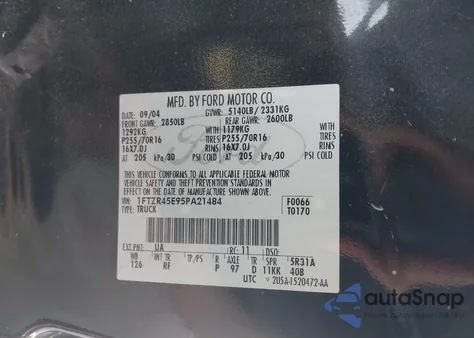 2005 Ford Ranger Edge/Fx4 Level Ii/Fx4 Off-Road/Xlt from USA, damaged, VIN 1FTZR45E95PA21484